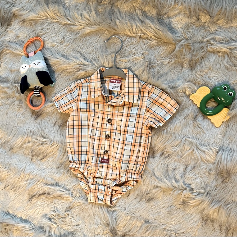 Wrangler Baby Boy Orange Plaid Bodysuit (3M)